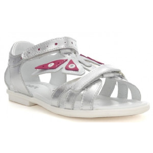Eleganckie srebrne sandały dla dziewczynki na lato z motylem Bartek w-36209/12d
