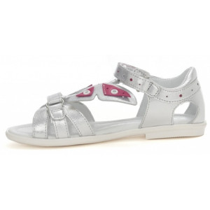 Eleganckie srebrne sandały dla dziewczynki na lato z motylem Bartek w-36209/12d