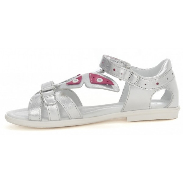 Eleganckie srebrne sandały dla dziewczynki na lato z motylem Bartek w-36209/12d