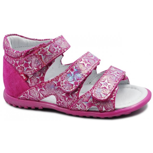 Sandały Emel 2090b-1 Dziewczęce Sandały na Rzepy - Wzór Mieniących się Gwiadek