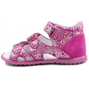 Sandały Emel 2090b-1 Dziewczęce Sandały na Rzepy - Wzór Mieniących się Gwiadek