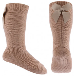 Podkolanówki Skarpetki Dla Dziewczynek Z Kokardą Emel esk 202-2 Beżowe