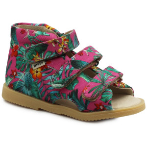 Buty profilaktyczne do szkoły i przedszkola dla dziewczynki Mido 816 fuksja kwiaty na rzep