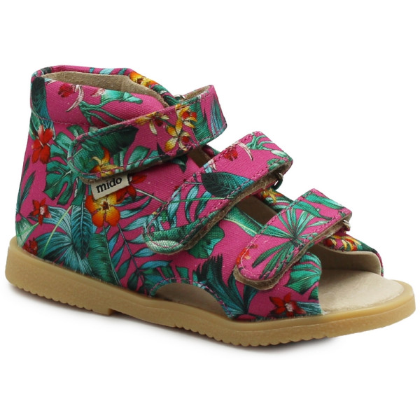 Buty profilaktyczne do szkoły i przedszkola dla dziewczynki Mido 816 fuksja kwiaty na rzep