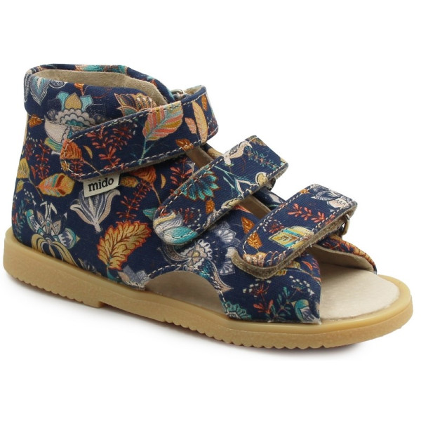 Kapcie do przedszkola i szkoły dla dziewczynki profilaktyczne Mido 816 granat kwiaty