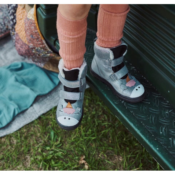 Buty Zimowe Dla Dziewczynki Ocieplane z Jednorożcem Mido 22-27 Szary Satyna