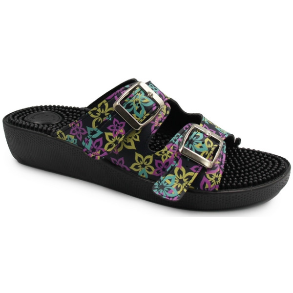 Klapki Damskie Masująca Wkładka Kwiaty 03/C2F Nero/Iris Fin-Flex