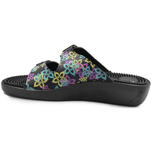 Klapki Damskie Masująca Wkładka Kwiaty 03/C2F Nero/Iris Fin-Flex