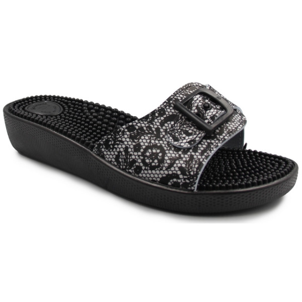 Masujące Klapki Damskie z Wypustkami 03/C1F Pizzo Bianca/Nero FIN FLEX