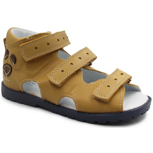 Kapcie ortopedyczne z misiem dla chłopca do przedszkola Kornecki OR 16 rudy skóra