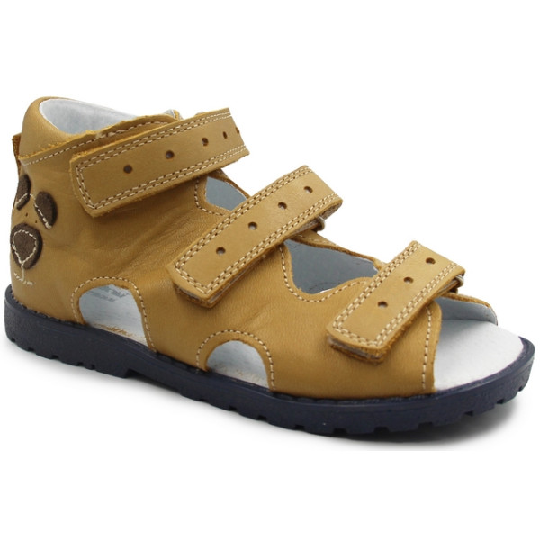 Kapcie ortopedyczne z misiem dla chłopca do przedszkola Kornecki OR 16 rudy skóra