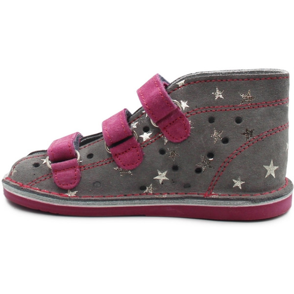 Buty kapcie korekcyjne dziewczynka Adamki 01 2N popiel gwiazdki fuksja