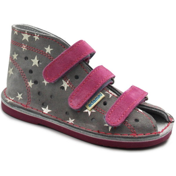 Buty kapcie korekcyjne dziewczynka Adamki 01 2N popiel gwiazdki fuksja