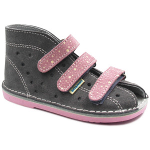 Kapcie profilaktyczno-korekcyjne dziewczęce do przedszkola Adamki 01 2N-21 róż kropki