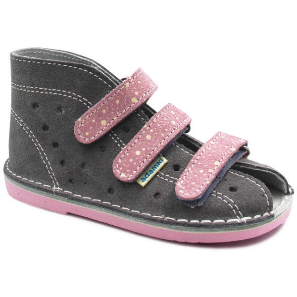 Kapcie profilaktyczno-korekcyjne dziewczęce do przedszkola Adamki 01 2N-21 róż kropki